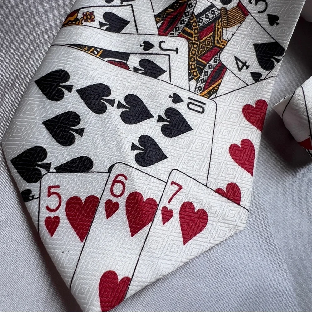 UMA LORENZO COLLECTION Menswear Cream Off White Play Cards Joker Pattern Necktie